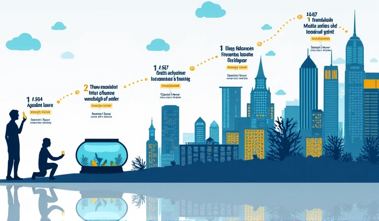 A timeline graphic showing the growth of AquaHaven Aquariums from a small startup to a leading company, with key milestones like founding year, first major project, and expansion into new services.