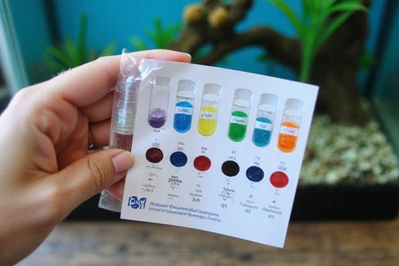 Close-up of a hand testing aquarium water parameters