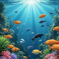 Illustration of a thriving, vibrant aquatic ecosystem