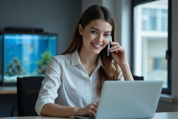 A team member answering a phone call in a professional office setting.