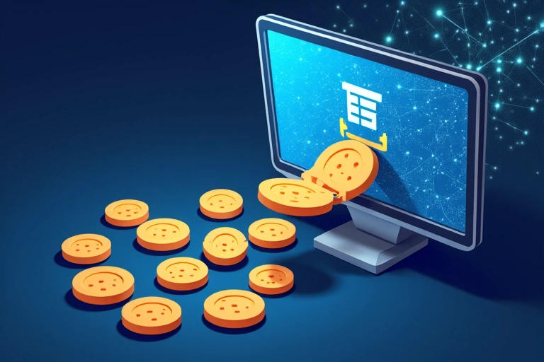 Digital cookies represented as small data files flowing into a computer