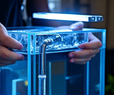 Aquarium equipment being installed, filters and lights