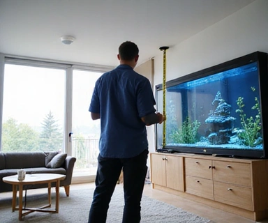 Technician assessing a room for aquarium placement