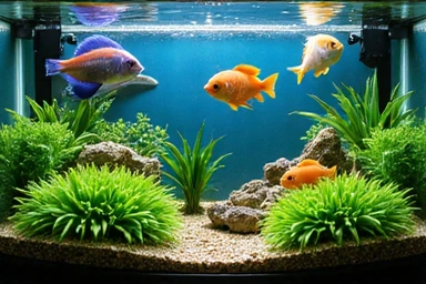 Well-maintained aquarium with healthy fish and plants