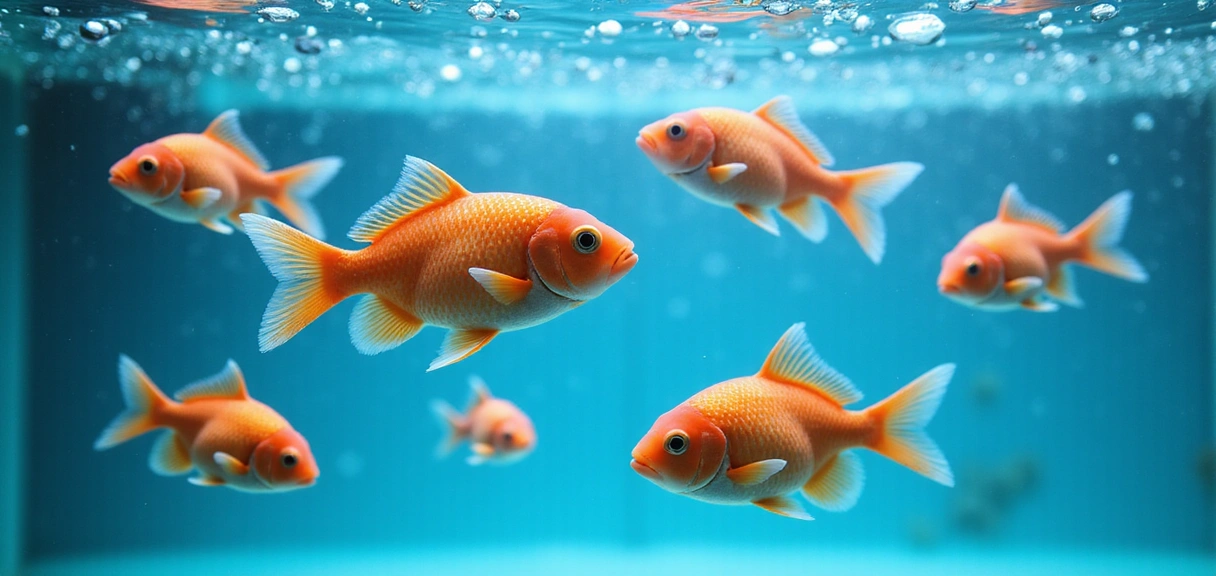 Close-up of clean, sparkling aquarium water and healthy fish