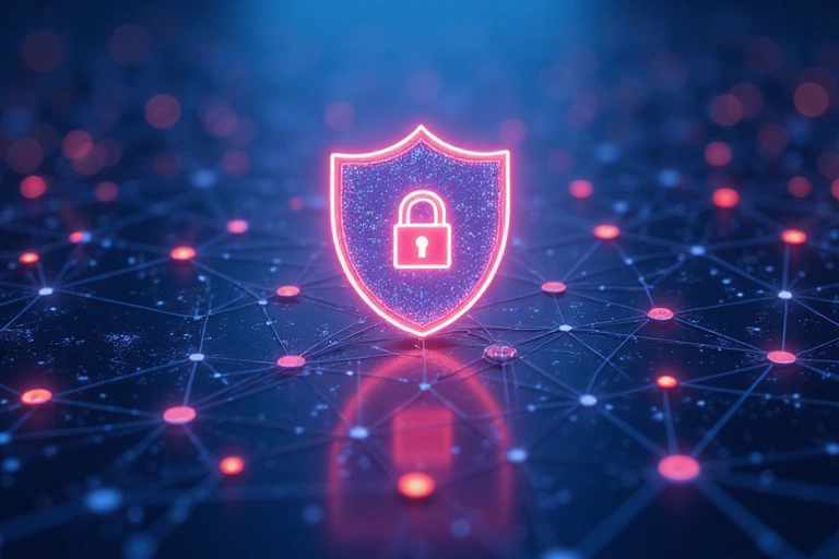 Digital representation of data privacy with a shield icon