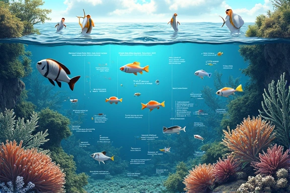 Complex marine ecosystem illustration