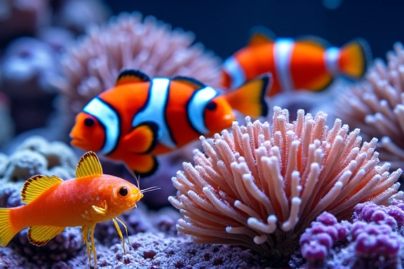 Diverse marine life in an aquarium